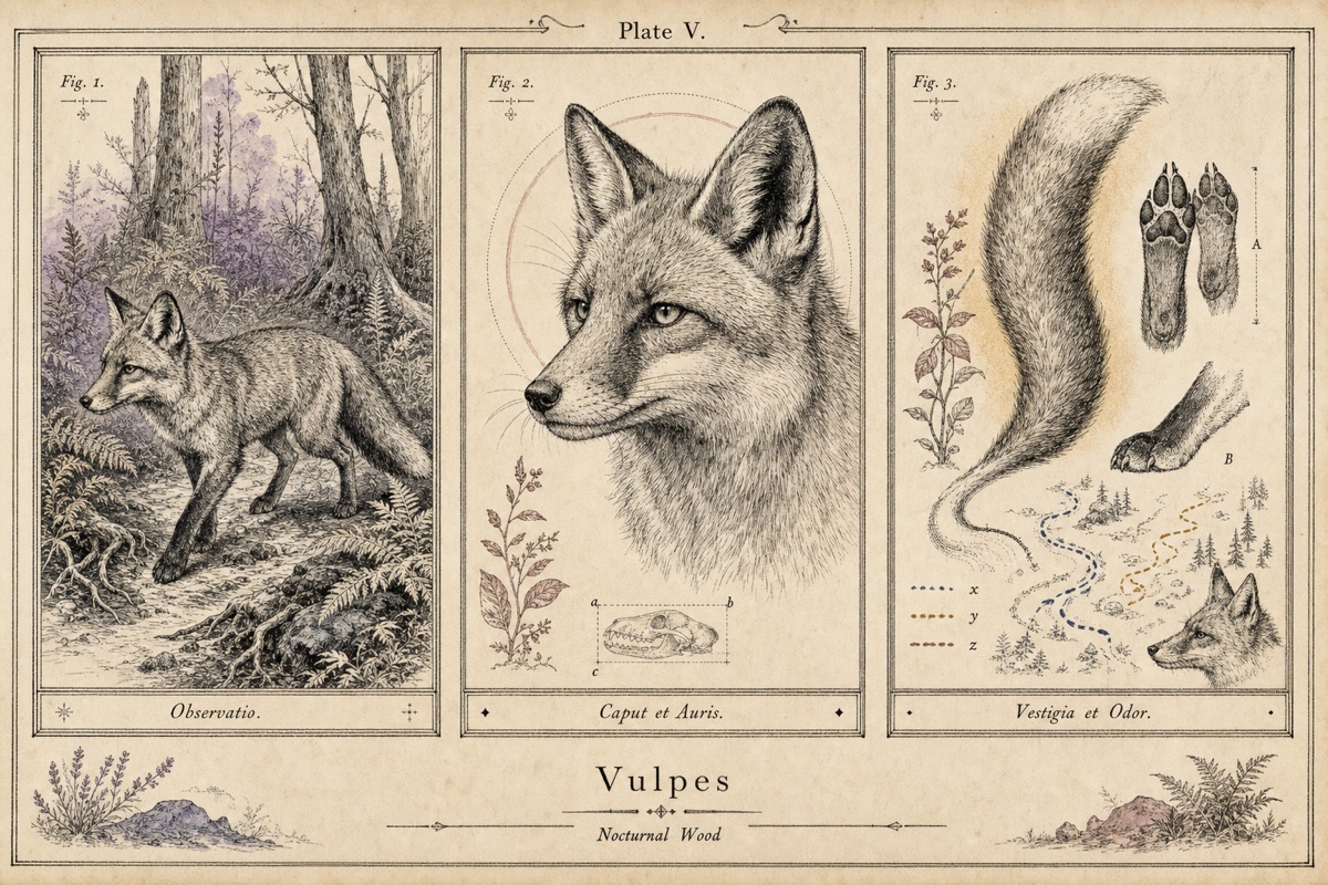 Antique scientific plate of a forest fox