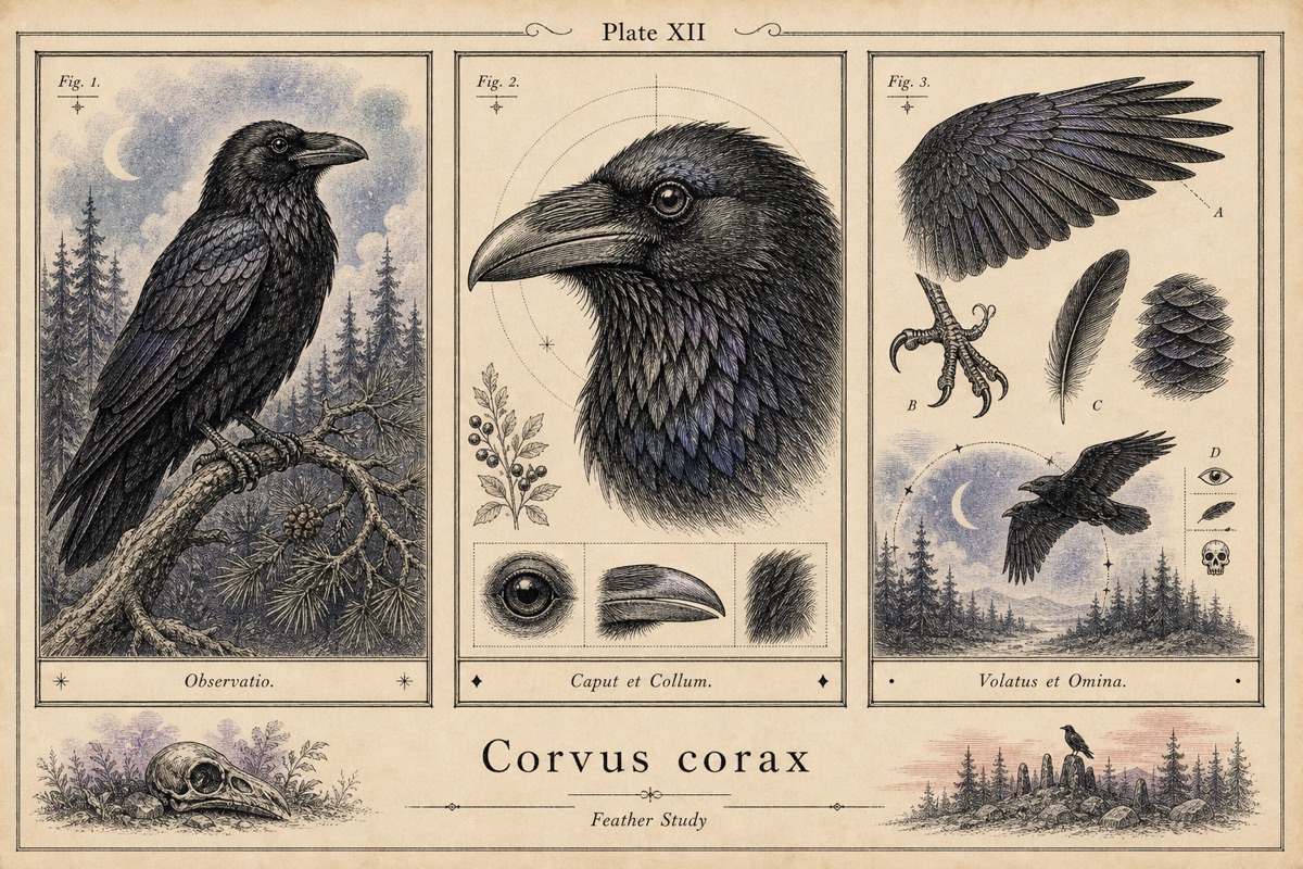Antique scientific plate of a raven