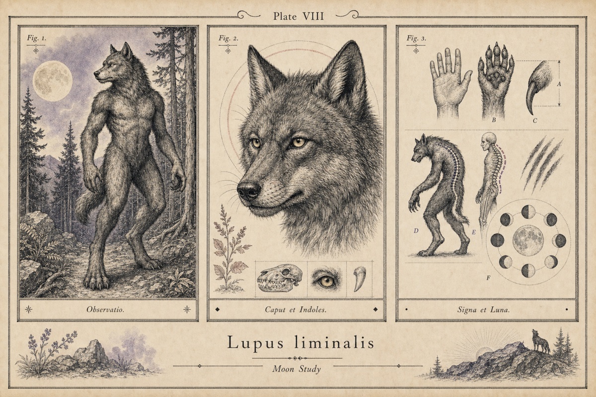 Antique scientific plate of a werewolf